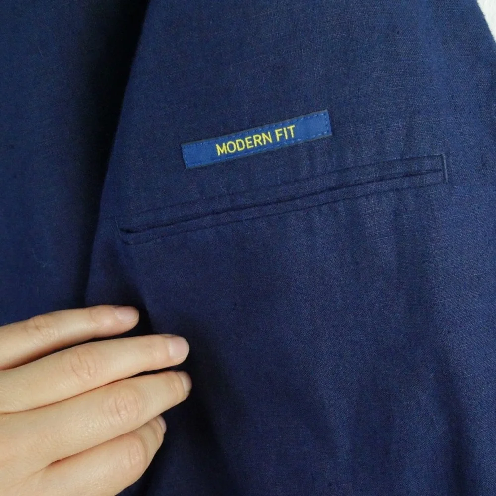 Polo Ralph Lauren Mens 46R Navy Blue Linen Blazer Modern Fit Sport Coat